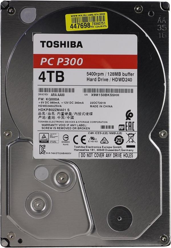 Жесткий диск 3.5" SATA  4TB Toshiba P300 HDWD240UZSVA, SATAIII, 5400rpm, 128MB cache