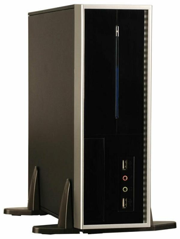 Корпус Mini-ITX Desktop Foxconn RS338, 150Вт, 1*5.25"+1(1)*3.5", Audio/2*USB, 1(1) вент., черный-серебристый