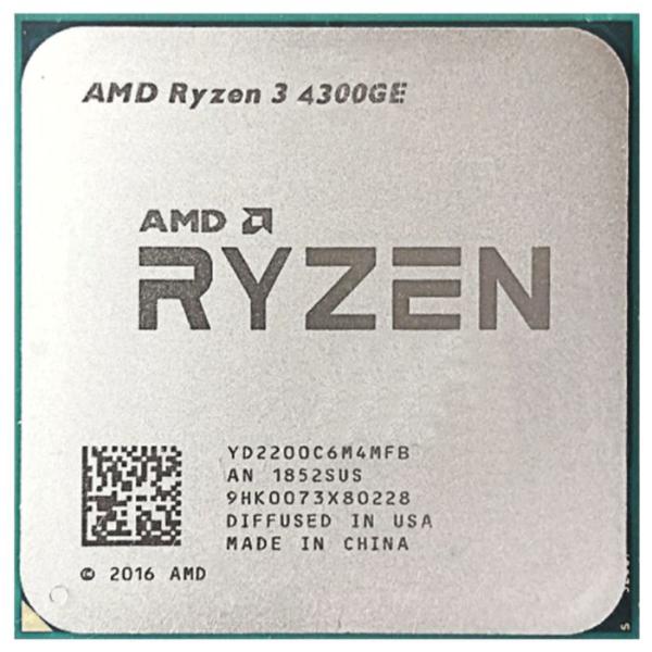 Процессор AM4 AMD RYZEN 3 4300GE 3.5ГГц, 4*512KB+4MB, Renoir, 0.07мкм, Quad Core, SMT, Dual Channel, Radeon Vega 6, 35Вт