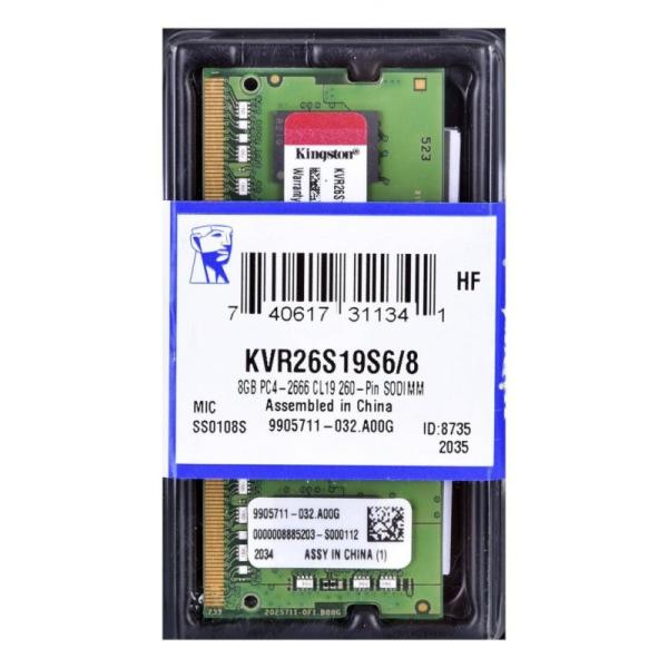 Оперативная память SO-DIMM DDR4  8GB, 2666МГц (PC21280) Kingston KVR26S19S6/8, 1.2В