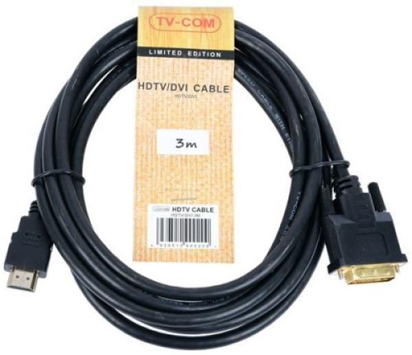 Кабель HDMI штырь - DVI штырь  3м TV-Com LCG135E-3M, позолоченный