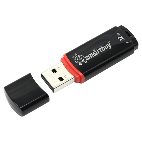 Флэш-накопитель USB2.0  32GB Smartbuy Crown White SB32GBCRW-K, пластик, черный
