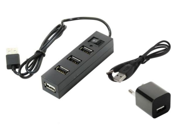 Разветвитель USB2.0  4*AF Orient TA-400PSN, активный, черный