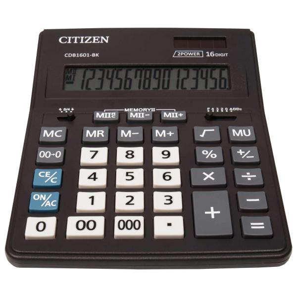 Калькулятор настольный Citizen CDB1601-BK, 16 разрядов, двойное питание, черный