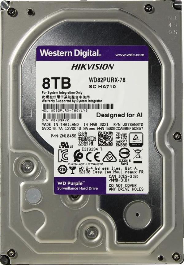 Жесткий диск 3.5" SATA  8TB WD Purple WD82PURX, SATAIII, IntelliPower, 256MB cache