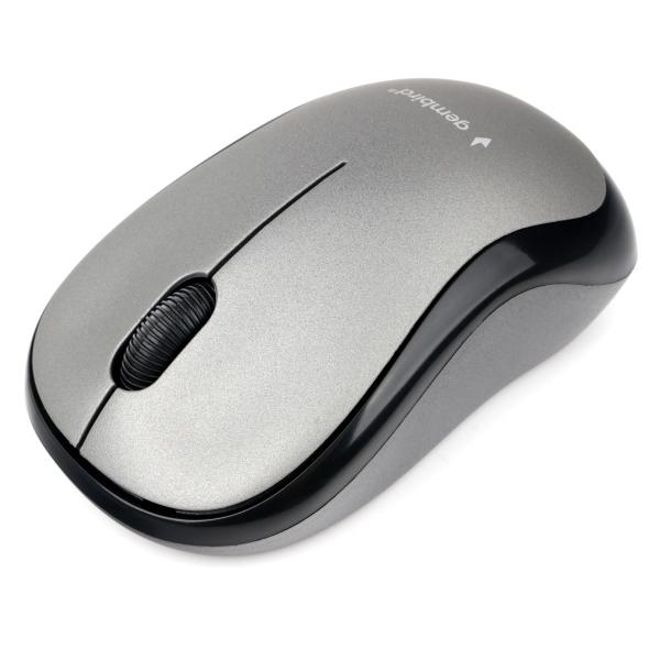 Мышь беспроводная оптическая Gembird MUSW-260, USB, 3 кнопки, колесо, FM 10м, 1000dpi, 2*AAA, для ноутбука, серебристый-черный