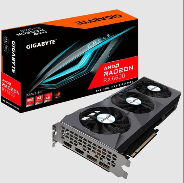 Видеокарта PCI-E GIGABYTE RX 6600 EAGLE 8G GV-R66EAGLE-8GD, 8GB GDDR6 128bit 2491/14000Гц, PCI-E4.0, 2*DisplayPort/2*HDMI, 180Вт