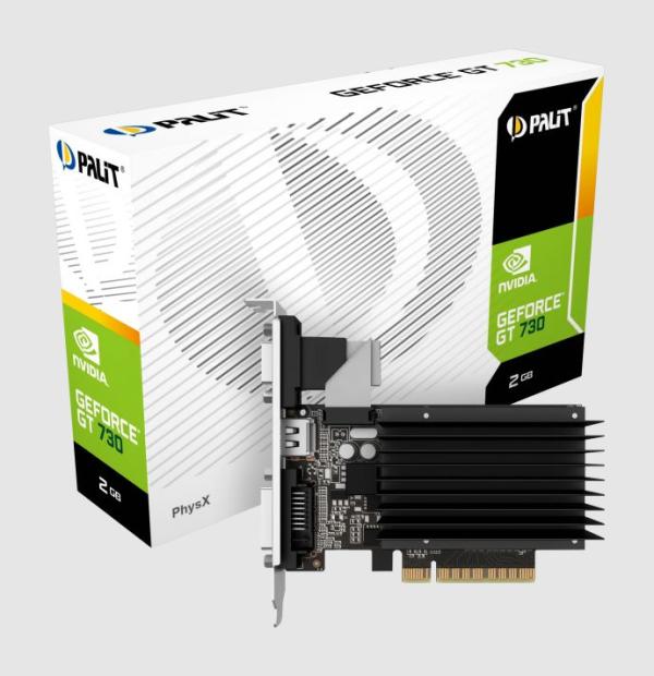 Видеокарта PCI-E GeForce  GT730 Palit PA-GT730K-2GD3H (NEAT7300HD46-2080H), 2GB GDDR3 64bit 902/1800МГц, PCI-E2.0, HDCP, DVI/HDMI/VGA