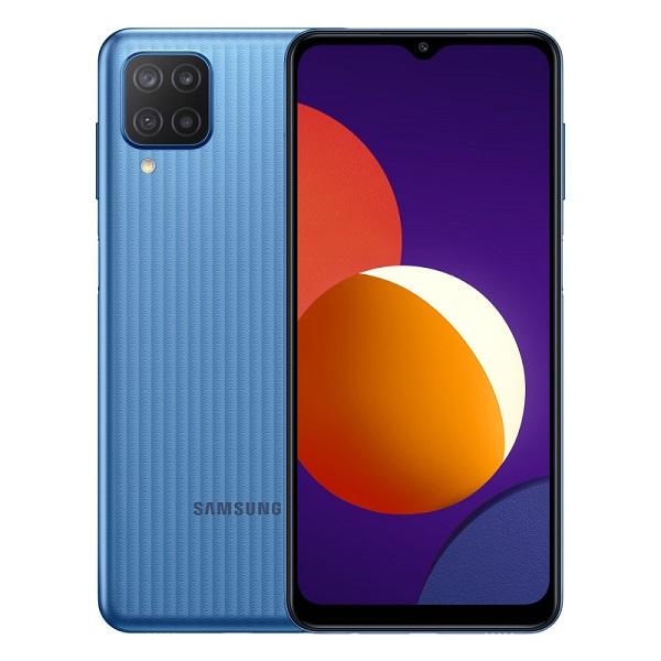 Смартфон 2*sim Samsung Galaxy M12, 8*2ГГц, 32GB, 3GB, 6.5" 1600*720, PLS TFT LCD, SD-micro, 4G, WiFi, NFC, 5 камер 48+5+2+2/8Мпикс, Android 12, 5000мАч, 76*164*9.7мм, 214г, синий