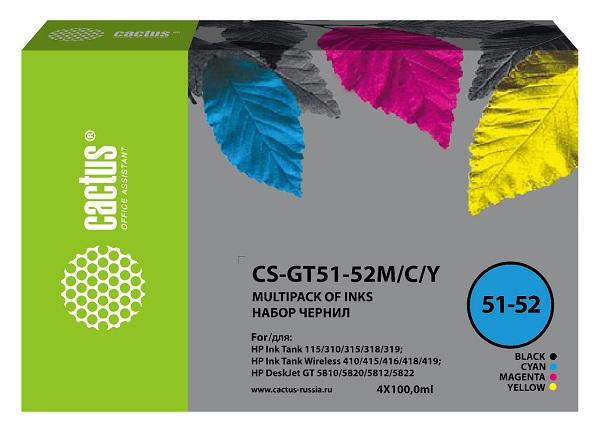 Заправочный набор Cactus CS-GT51-52M/C/Y, для HP DeskJet 5810/5820/5812/5822/Tank 115/310/315/319/410/415/419/500/530, 4*100мл, многоцветный, совместимый