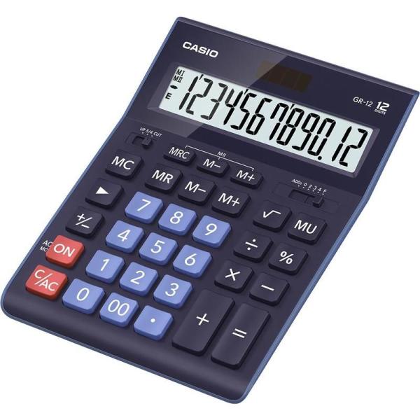 Калькулятор настольный Casio GR-12BU, 12 разрядов, двойное питание, темно-синий