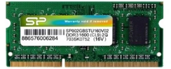 Оперативная память SO-DIMM DDR3  2GB, 1600МГц (PC12800) Silicon Power SP002GBSTU160V02, 1.5В