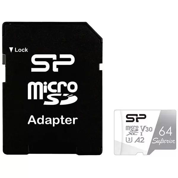 Карта памяти SDXC-micro  64GB Silicon Power SP064GBSTXDA2V20SP, 100/80МБ/сек, class 10, UHS-I U3, с адаптером SD