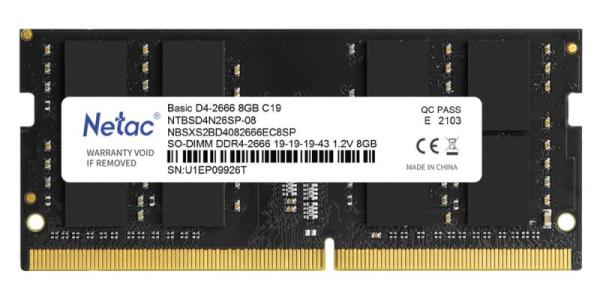 Оперативная память SO-DIMM DDR4  8GB Netac NTBSD4N32SP-08, 3200МГц, 1.2В