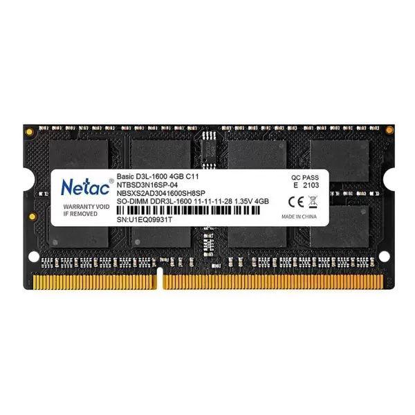 Оперативная память SO-DIMM DDR3  4GB, 1600МГц (PC12800) Netac NTBSD3N16SP-04, 1.35В