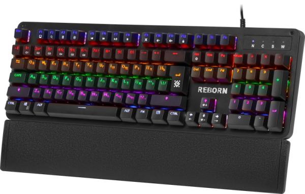 Клавиатура Defender Reborn GK-165DL, USB, механическая, подсветка, подставка для запястий, 45165
