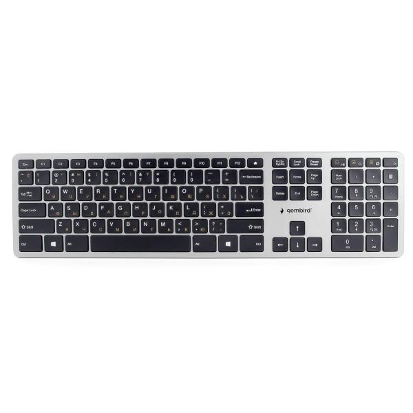 Клавиатура беспроводная Gembird KBW-3, USB, FM, 2*AAA, серебристый-черный