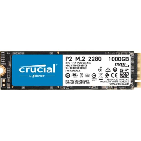 Накопитель SSD M.2 1TB Crucial CT1000P2SSD8, NVMe, 3D TLC, 2400/1150MB/s