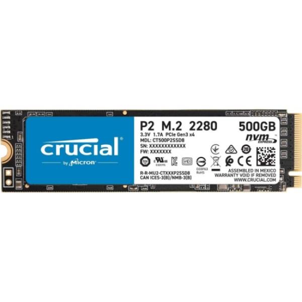 Накопитель SSD M.2  500GB Crucial CT500P2SSD8, NVMeI, 3D TLC, 2300/940MB/s