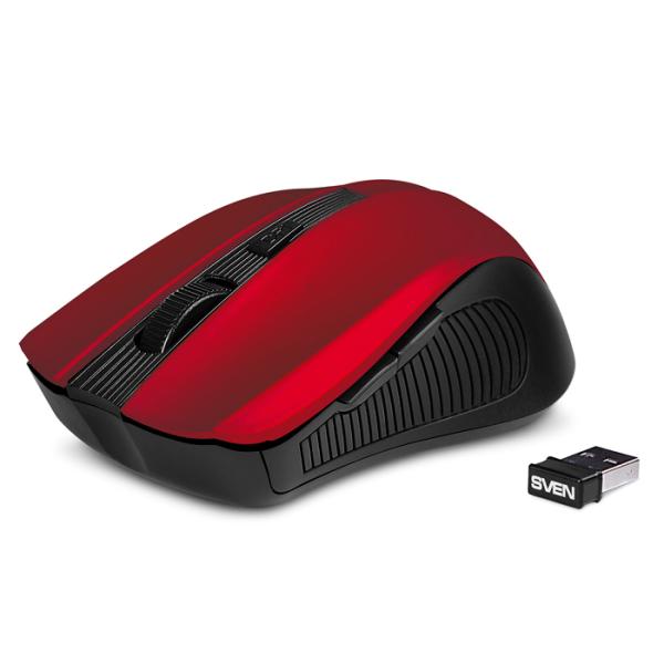 Мышь беспроводная оптическая Sven RX-350W, USB, FM, 6 кнопок, колесо, 1400/1000/600dpi, 2*AАA, черный-красный