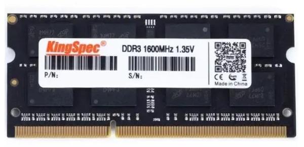 Оперативная память SO-DIMM DDR3  8GB, 1600МГц (PC12800) Kingspec KS1600D3N13508G, 1.35В