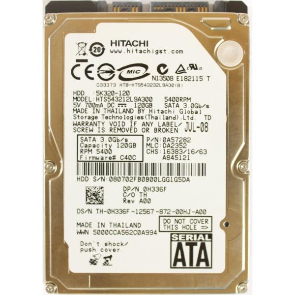 Жесткий диск 2.5" SATA   120GB Hitachi HTS543212L9A300, 5400rpm, 8M cache, для ноутбука