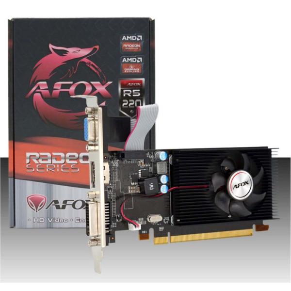 Видеокарта PCI-E Afox Radeon R5 220 AFR5220-1024D3L5, 1GB GDDR3 64bit 650/1333МГц, PCI-E3.0, DVI/HDMI/VGA, 20Вт