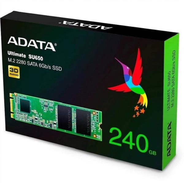 Накопитель SSD M.2  240GB A-Data (SU650NS38), SATA III, 3D NAND TLC, 2280, 550/500MB/s