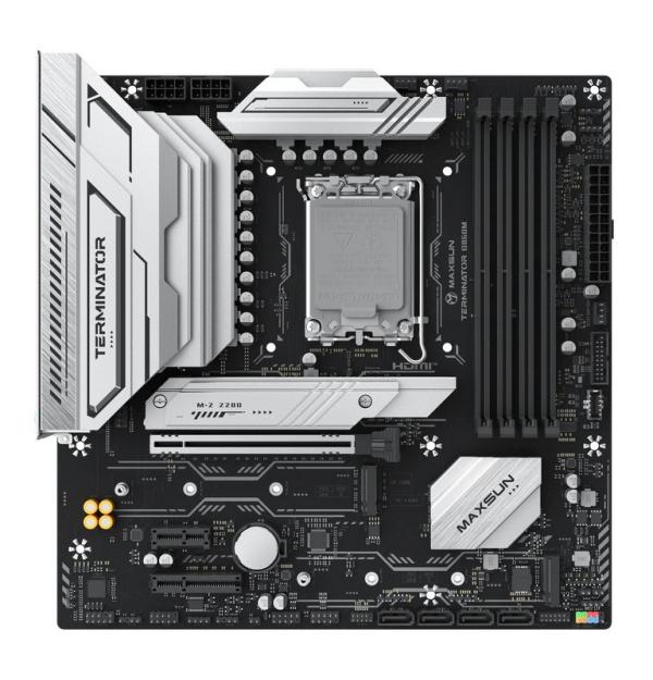 Материнская плата Maxsun Terminator B860M, S1851, B860, 4*DDR5 6400, PCI-E5.0x16 PCI-E4.0x4 PCI-E4.0x1, HDMI/DP без видео, 4*SATAIII 3*M.2, Звук 7.1, 6*USB2.0/2*USB3.2/USB-C, LAN2.5Gb, mATX