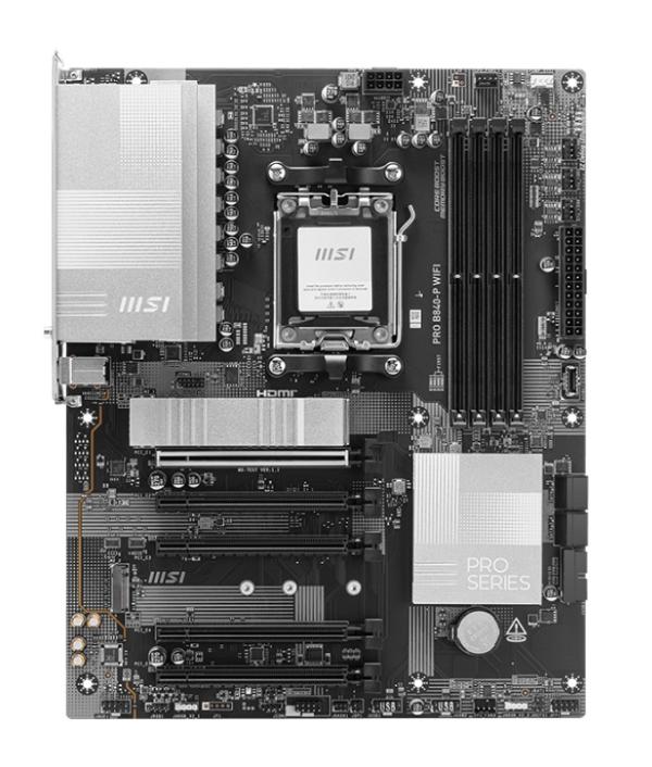 Материнская плата AM5 MSI B840-P WIFI, AMD B840, 4*DDR5 5600 Dual Channel, PCI-E4.0x16, PCI-E3.0x4, 3*PCI-E3.0x1, HDMI, 4*SATAIII, 2*M.2, Звук 7.1, USB-C/3*USB3.2/4*USB2.0, LAN2.5Gb, ATX