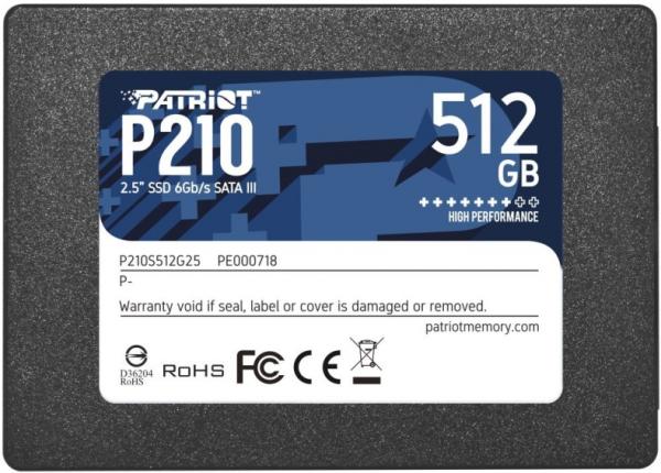 Накопитель SSD 2.5" SATA   512GB Patriot P210 P210S512G25, SATAIII, TLC, 520/430MB/s