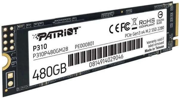 Накопитель SSD M.2  480GB Patriot P310P480GM28, PCI-e 3.0 NVMe, TLC, 1700/1500MB/s