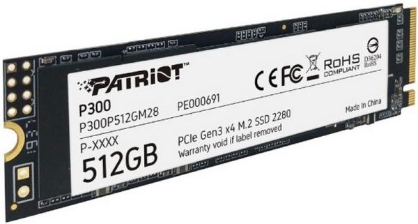 Накопитель SSD M.2  512GB Patriot P300P512GM28, PCI-E3.0, NVMe, 3D TLC, 1700/1200MB/s