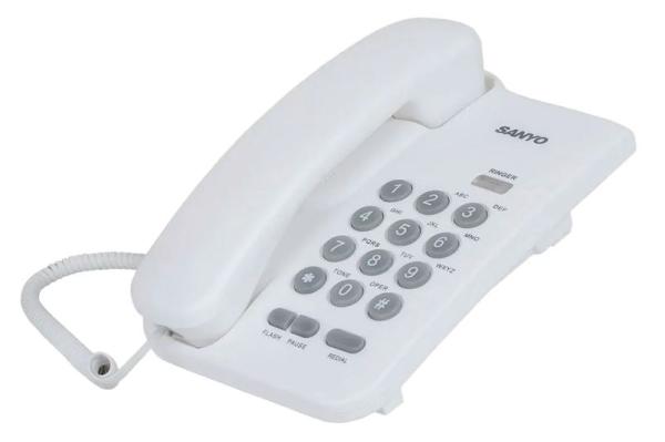 Телефон Sanyo RA-S108W, повтор, регулировка громкости звонка, возможность установки на стене, белый