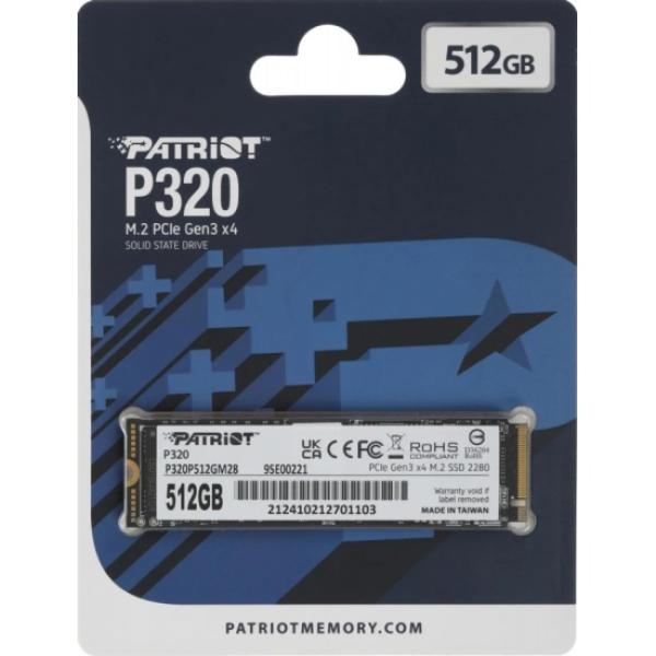Накопитель SSD M.2 1TB Patriot P320P1TBM28, PCI-E 3.0, NVMe, 3D TLC, 3000/2200MB/s
