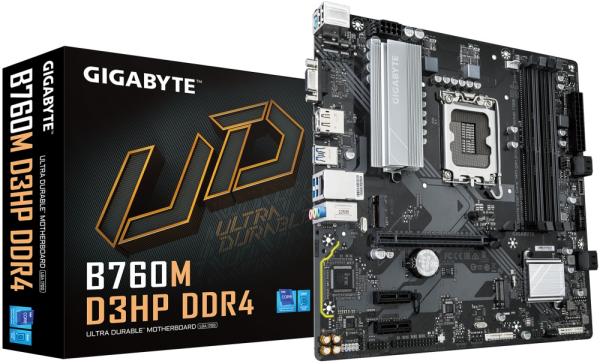 Материнская плата S1700 GIGABYTE B760M D3HP DDR4, B760, 4*DDR4 3200 Dual Channel, PCI-E4.0x16 2*PCI-E3.0x1, DP/HDMI/VGA без видео, 4*SATAIII RAID (10) 2*M.2, Звук 7.1, 2*USB2.0/3*USB3.2, LAN1Gb, mATX
