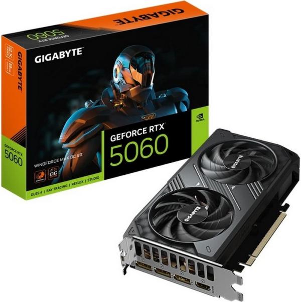 Видеокарта PCI-E GIGABYTE RTX 5060 WINDFORCE MAX OC V2 GV-N5060WF2MAX OCV2-8GD, 8GB GDDR7 128bit 2512/28000МГц, PCI-E5.0, 3*DisplayPort/HDMI, 145Вт